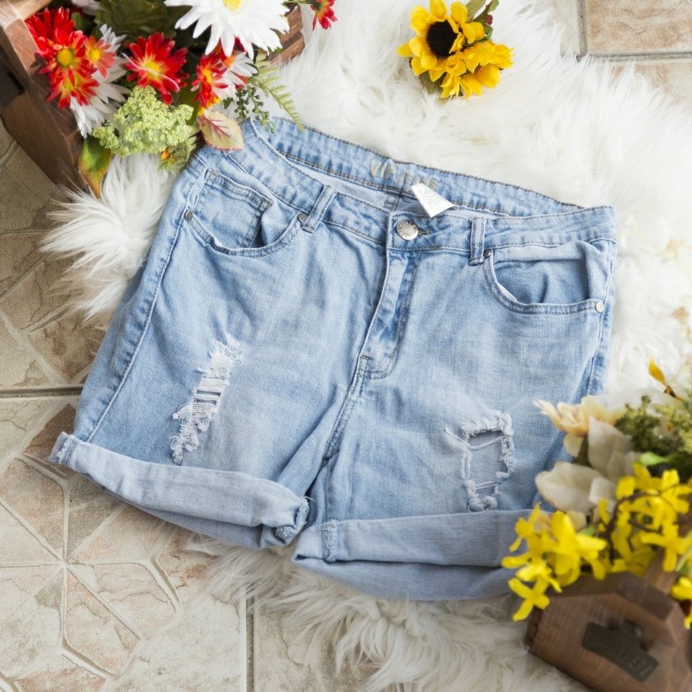 V.I.P. Ripped Blue Jean Shorts